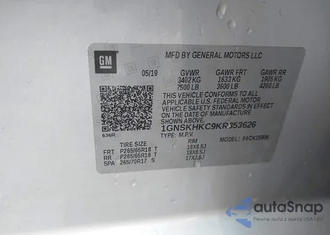 2019 Chevrolet Suburban Lt from USA, damaged, VIN 1GNSKHKC9KR353626